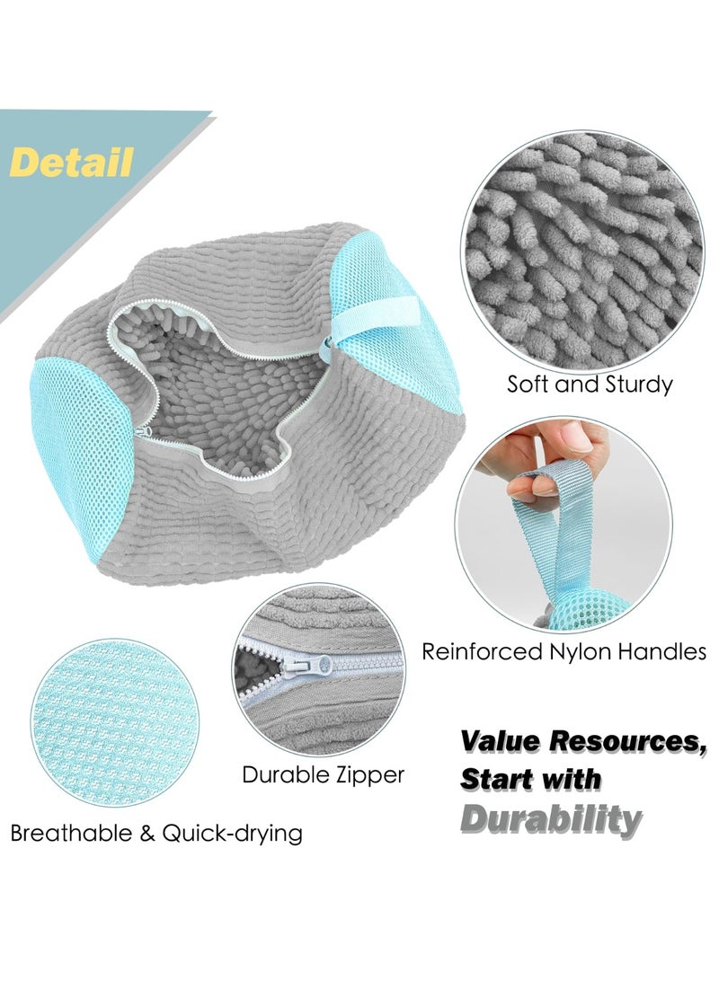 HOMESTAR Thick Grey Shoe Washing Bag | Reusable Washer Safe Design | Chenille Mesh Cleaning Bag | Concealed Zipper Protection | 360° Gentle Cleaning Technology | Hanging Dry Convenience | For Sneakers/Canvas/Sports Shoes | Anti-Tangle & Shape Protection - Image 2